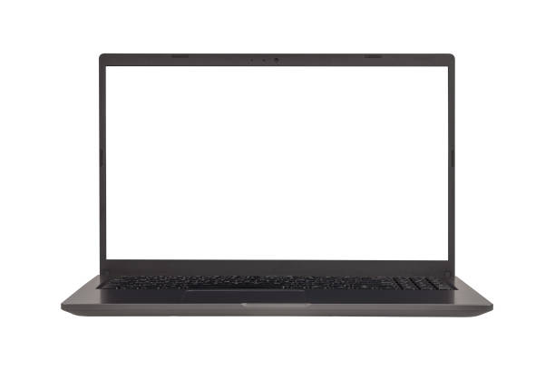 istock white mock up on laptop screen isolated on white background front view close-up 2053420642