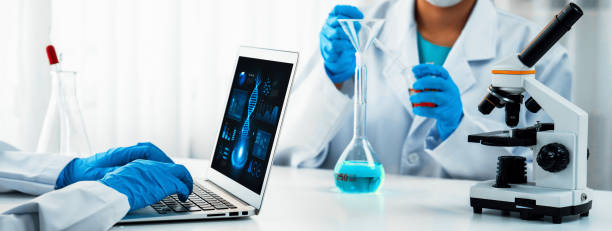 istock Innovative medical biotechnology software with lab researcher. Rigid 2053438415