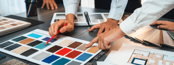 istock Group of professional interior designer and architect choosing color. Insight 2053462566