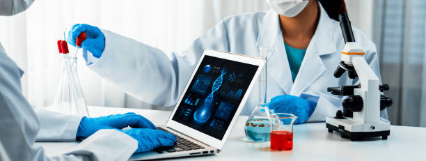 istock Innovative medical biotechnology software with lab researcher. Rigid 2053468258