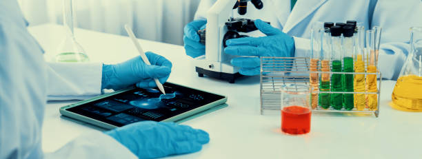 istock Innovative medical biotechnology software with lab researcher. Rigid 2053492375