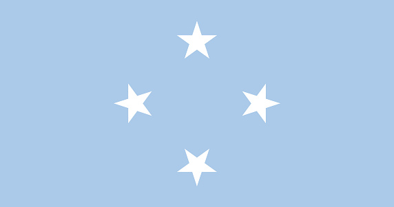 Close-up of blue and white national flag of Oceanian country of Federated States of Micronesia with stars. Illustration made March 2nd, 2024, Zurich, Switzerland.