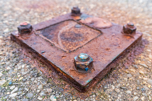Rusty metal plate with screws
