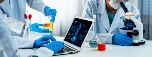 istock Innovative medical biotechnology software with lab researcher. Rigid 2053539923