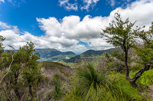 a beautiful scenery from the road between Monteverde and Limonal, view over the mountains to the Sea in Costa Rica