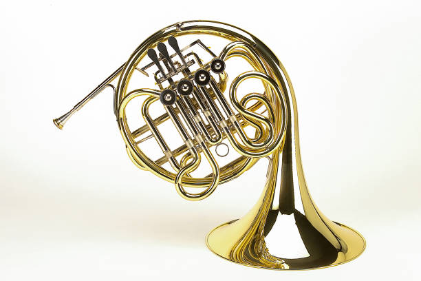 istock French horn wind- metal musical instrument isolated on white background, music 2053566708