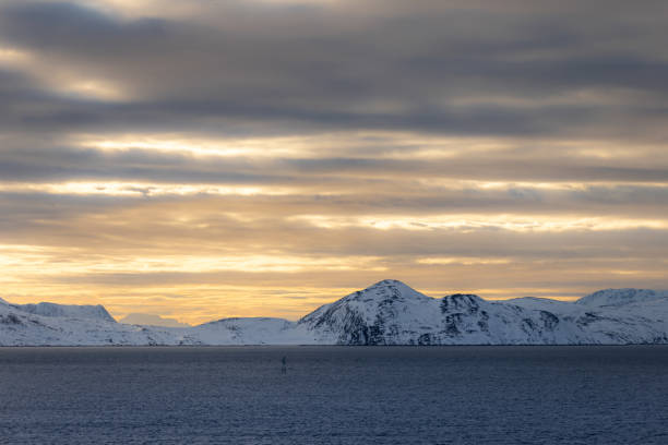 istock Winter landscape from arctic circle at sunset. 2053592883