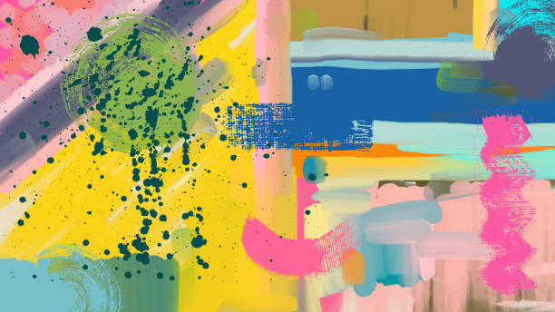 istock Modern abstract artwork on white canvas. Digital colored brush strokes like oil painting background. Expressive handmade oil painting on canvas. Modern digital art. Vibrant paint, vector illustration. 2053615947