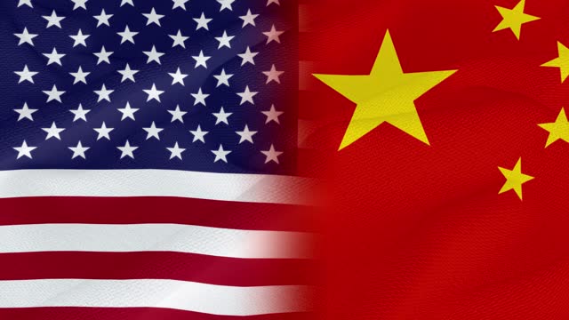 United State of America and China Flag - Loop Animation - 4K Resolution