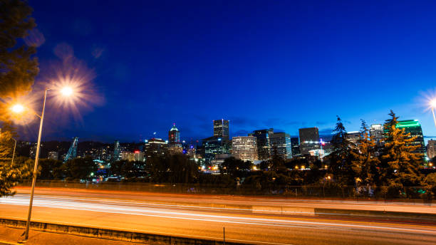 Out of focus skyline with bokeh lights at Swiss City of Zürich on a dark autumn night. Photo taken October 17th, 2024, Zurich, Switzerland.