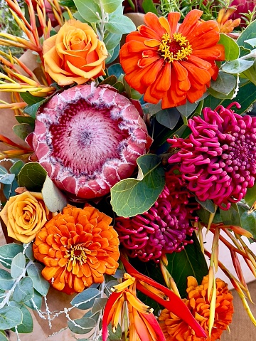 Background of assorted autumn flowers. Concept of fall festive decoration.