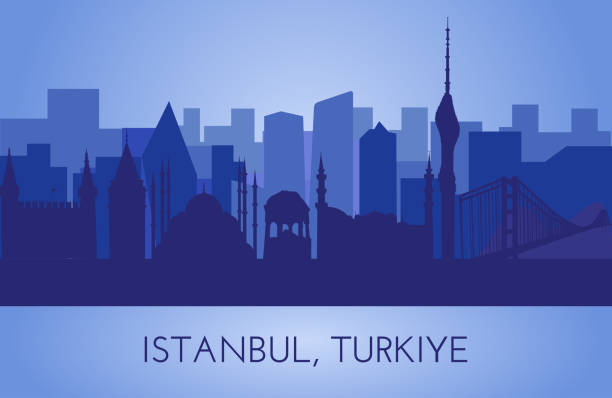 Silhouettes of Istanbul, vector illustration. Famous architecture landmarks Topkapi palace, Sultanahmet Mosque, German fountain, Galata Tower, TV tower, Bosphorus Bridge This illustration represents the country with its most notable buildings. Vector is fully editable, every object is holistic and movable abstract backgrounds architecture sunbeam stock illustrations