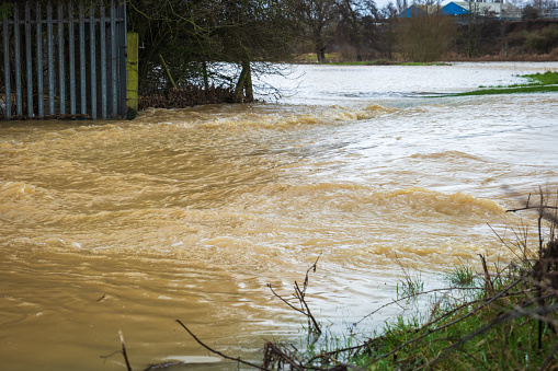 Nene river flooding during heavy rains in Northampton England UK.