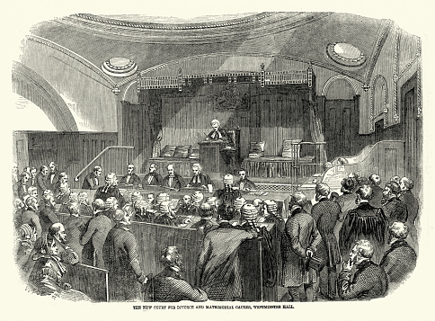 Vintage illustration British Legal History, Court for divorce and matrimonial causes, Westminster Hall, 19th Century, 1850s.