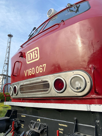 Nuremberg, Germany - October 30, 2022 -  Close view of an iconic diesel locomotive 225-247 from the German train company