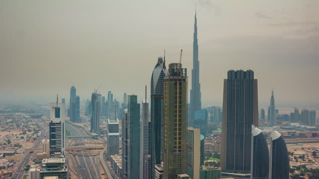 dubai summer day downtown roof top panorama 4k timelapse uae