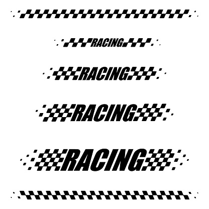Abstract car sport racing logo with black and white flags. Start and finish line design for racing championship