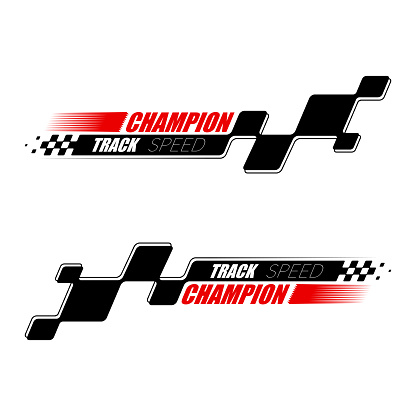 Set of different black checkered logos for sport car decals and different moto racing designs