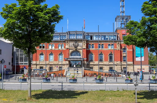 Kiel / Germany - June 23, 2024: Main railway station in the city center of Kiel.