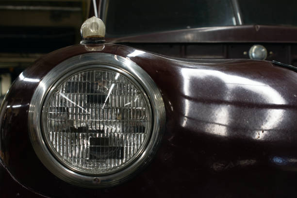 Close up of old headlight on old car