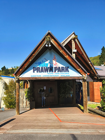 Taupo New Zealand - Feb 14 2024: Prawn Park in Taupo, New Zealand. This family-friendly attraction offers fun adventures in aquaculture tourism.