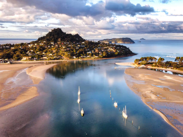 Explore Tairua Beach from an aerial perspective with stunning drone shots capturing Coromandel Peninsula's natural beauty in New Zealand's scenic coastline