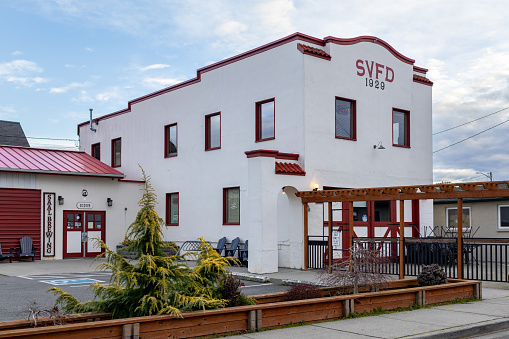Stanwood WA USA Feb 19 2024 - Restored Stanwood Fire Dept Building now a local brewing pub