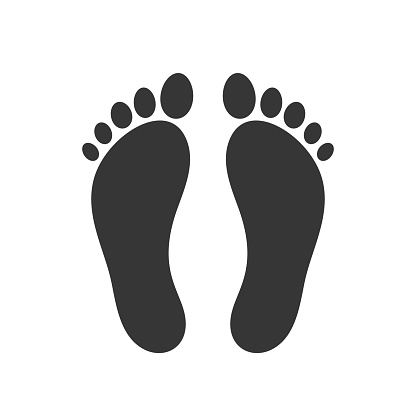 Vector Silhouette Depicting Bare Footprint, Black Print Showcasing The Unique Imprint Of Human Soles Pair with Fingers. Step, Leg Footmark Monochrome Icon or Sign Isolated on White Background