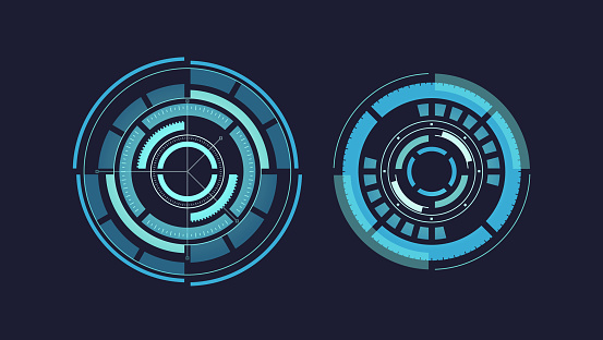 Vector Techno Hi-tech Circles, Space Shop Panel, Blue Glowing Round Futuristic Design Elements, Featuring Modern Hud Interface And Technology. Hi-tech Radars, Screen For Cutting-edge Future Aesthetic