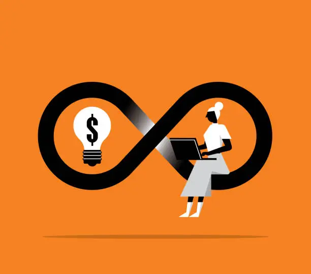 Vector illustration of Business idea - Businesswoman - infinity symbol