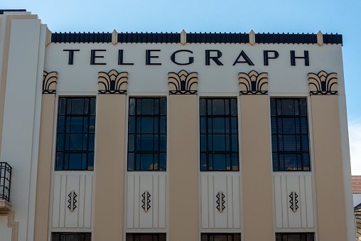 Napir, New Zealand - January 19, 2023 - Art Deco building The Daily Telegraph in downtown Napier, North Island of New Zealand