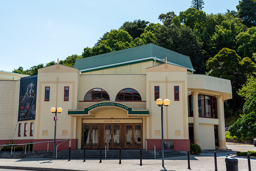 Napir, New Zealand - January 19, 2023 - Art Deco Municipal Theatre in downtown Napier, North Island of New Zealand