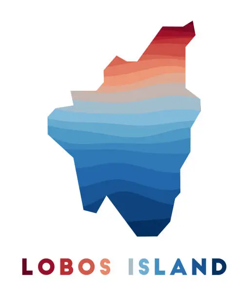 Vector illustration of Lobos Island map. Map of the island with beautiful geometric waves in red blue colors. Vivid Lobos shape. Vector illustration.