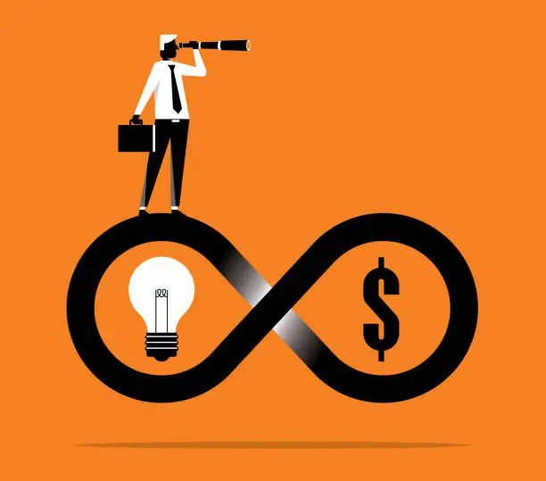 Vector illustration of Searching for opportunities - Businessman - infinity symbol