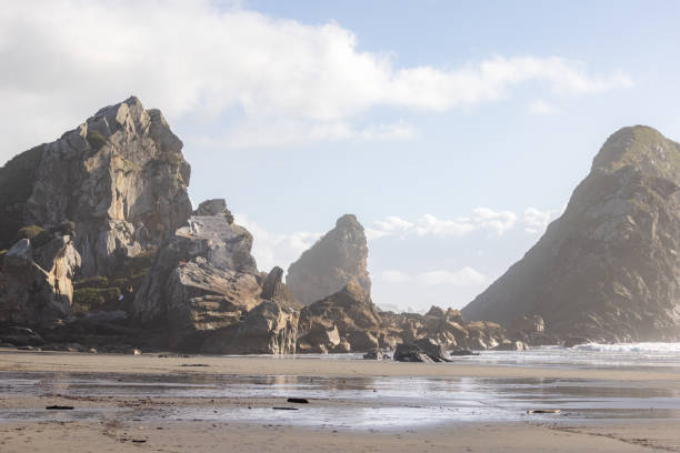 istock A rocky beach with a cloudy sky in the background 2054336840