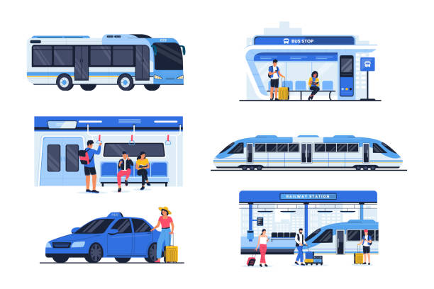 lidé ve veřejné dopravě - dojíždění do práce stock ilustrace