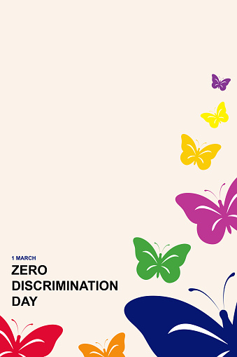 A captivating vector art dedicated to Zero Discrimination Day, showcasing a multitude of colorful butterflies, signifying unity in diversity, with a generous copy space area.