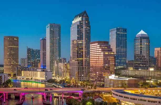 Aerial View of Downtown Tampa at Twilight