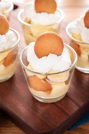Homemade Banana Pudding Cups with Whipped Cream and Vanilla Wafers