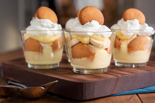 Homemade Banana Pudding Cups with Whipped Cream and Vanilla Wafers