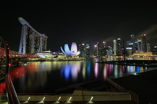 Singapore city night cityscape. Photograph taken with long exposure technique