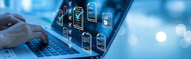 Document management concept, check electronic documents on digital documents on virtual screen Document Management System and process automation to efficiently document paperless operate satisfaction, document, checklist,
database, contract, checkbox, insurance,
manager,technology,marketing,security,choice,working,laptop,success,finance,service,questionnaire,computer,paper,business,virtual reality,organization,surveyor,check mark