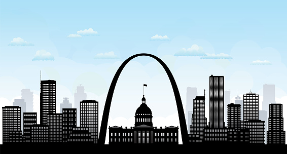 Saint Louis skyline silhouette. All buildings are highly detailed, moveable and complete.