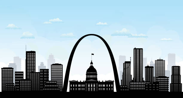 Saint Louis Skyline Silhouette (All Buildings Are Highly Detailed, Moveable and Complete) Saint Louis skyline silhouette. All buildings are highly detailed, moveable and complete. gateway arch st louis stock illustrations