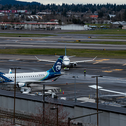 Alaska Airlines Landings and Departures at Portland International Airport.