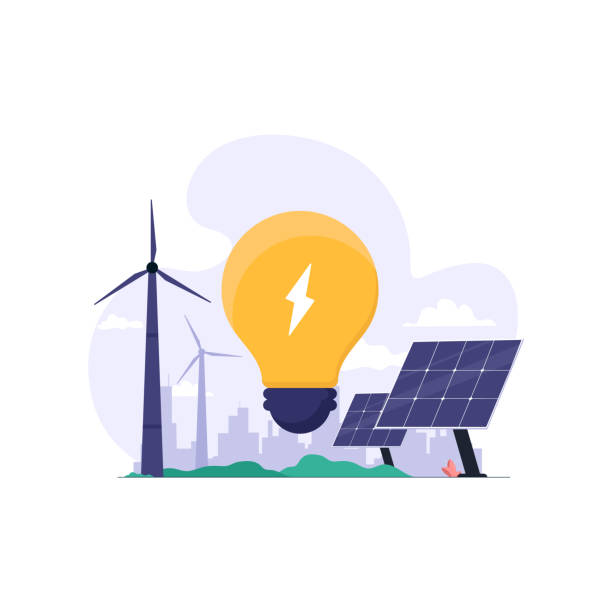 ilustraciones, imágenes clip art, dibujos animados e iconos de stock de energía renovable verde, ecología ambiental y conservación de la naturaleza, recursos naturales y energía verde - energía renovable