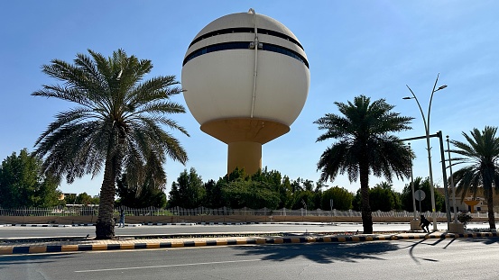 Buraydah Al-Qassim, Saudi Arabia , 29 FEB 2024, Buraidah water tower King in Khalid Park in the center of the city