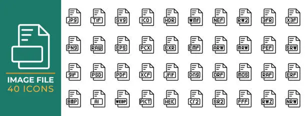 Vector illustration of set type icon image file, Extension data format, Outline style design icons, Vector illustration graphic.