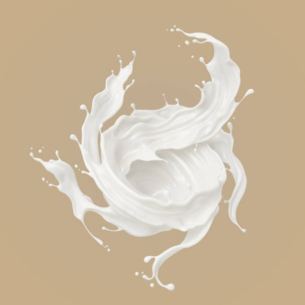 istock Milk splash isolated on brown background, yogurt or milk cream 3d illustration. 2054735357