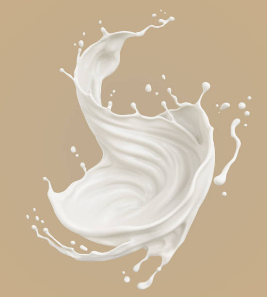 Milk splash isolated on brown background, yogurt or milk cream 3d illustration.